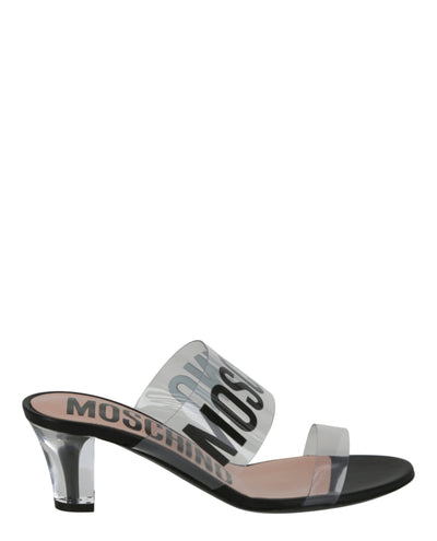 Moschino Womens Logo Transparent Heel Sandals