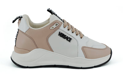 Versace Light Pink and White Calf Leather Women's Sneakers