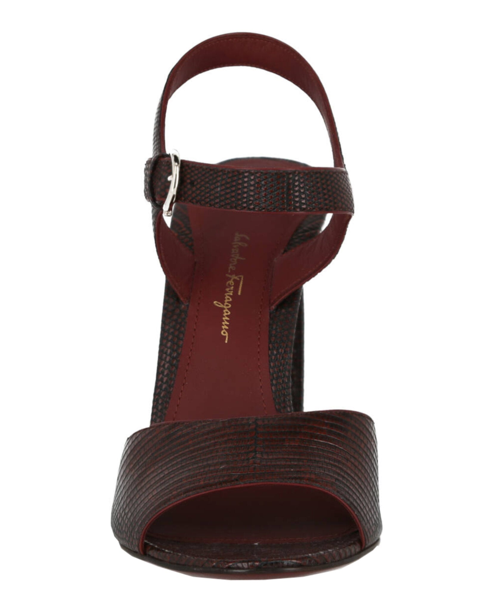 Ferragamo Womens Aede Lizard Embossed Heel Sandal