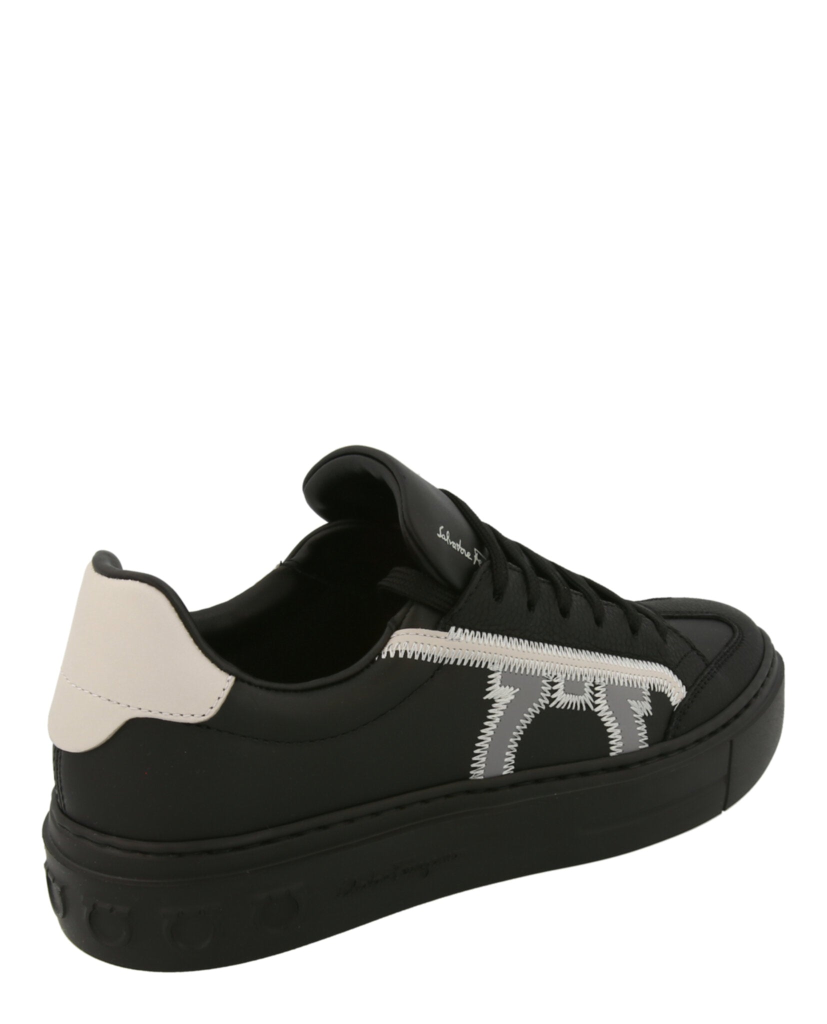 Ferragamo Mens Borg Leather Low-Top Sneakers