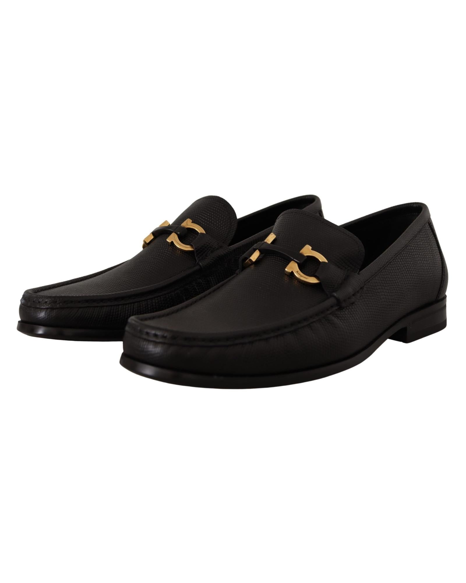 Salvatore Ferragamo  Men's Black Leather Gancini Loafers