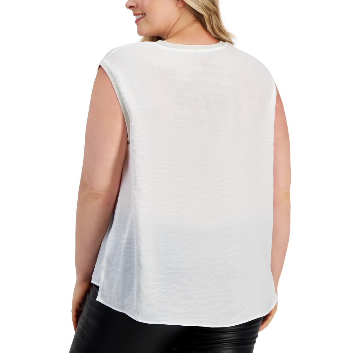 Plus Womens V-Neck Ribbed Trim Shell