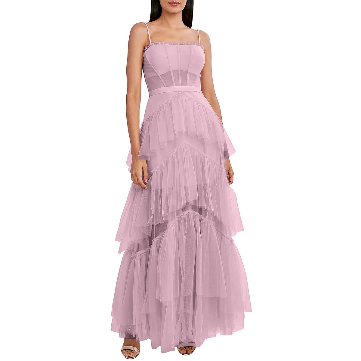 Womens Tiered Illusion Evening Dress