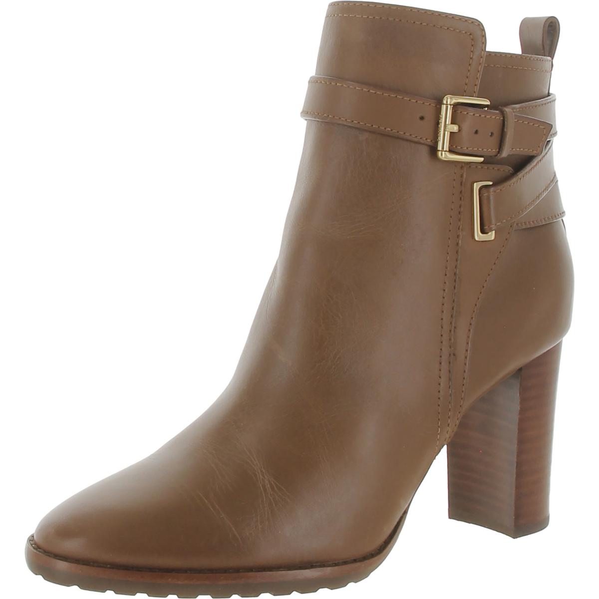 Madisyn Womens Leather Stacked Heel Ankle Boots