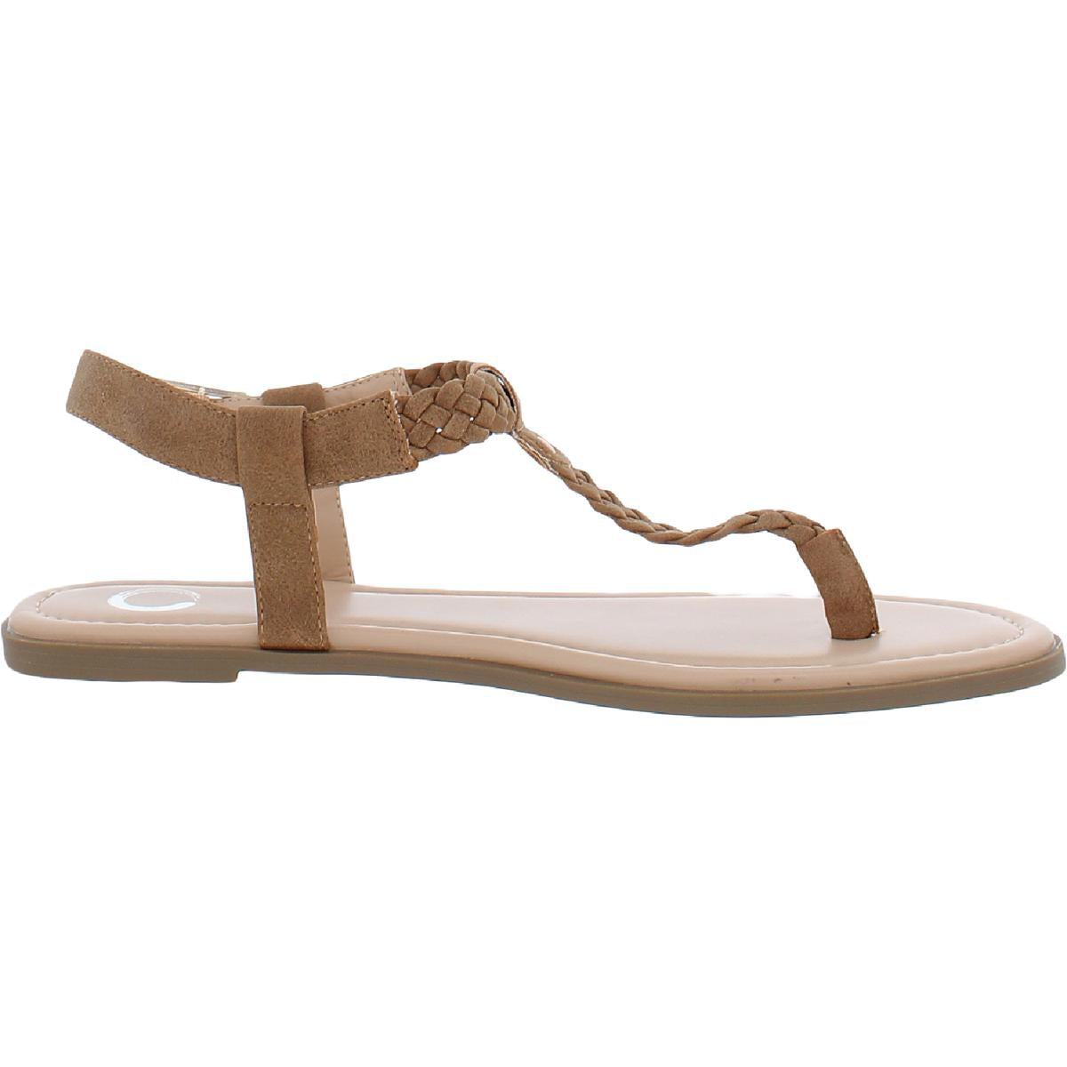 Womens Faux Suede Braided T-Strap Sandals