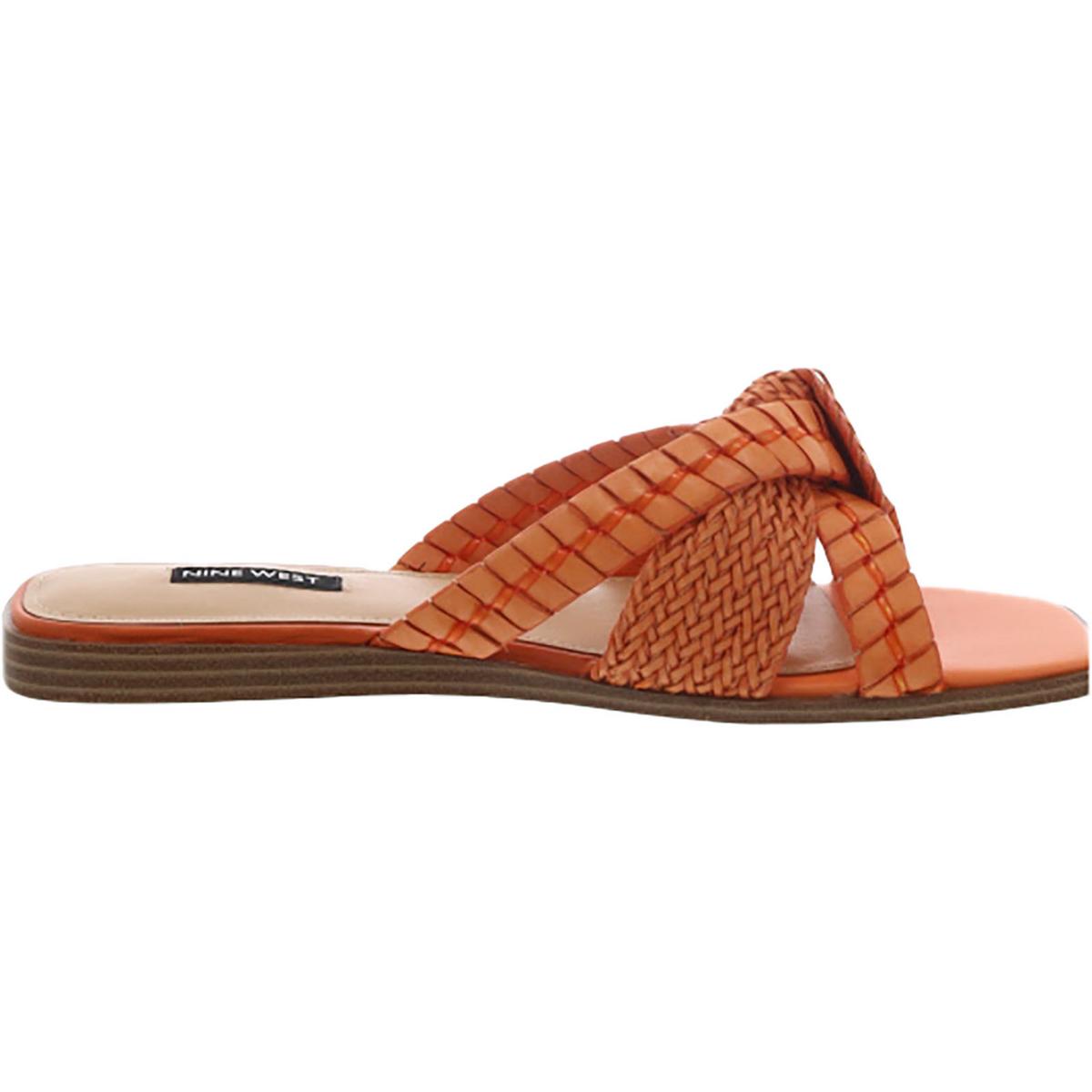 WN Olson 3 Womens Faux Leather Woven Slide Sandals