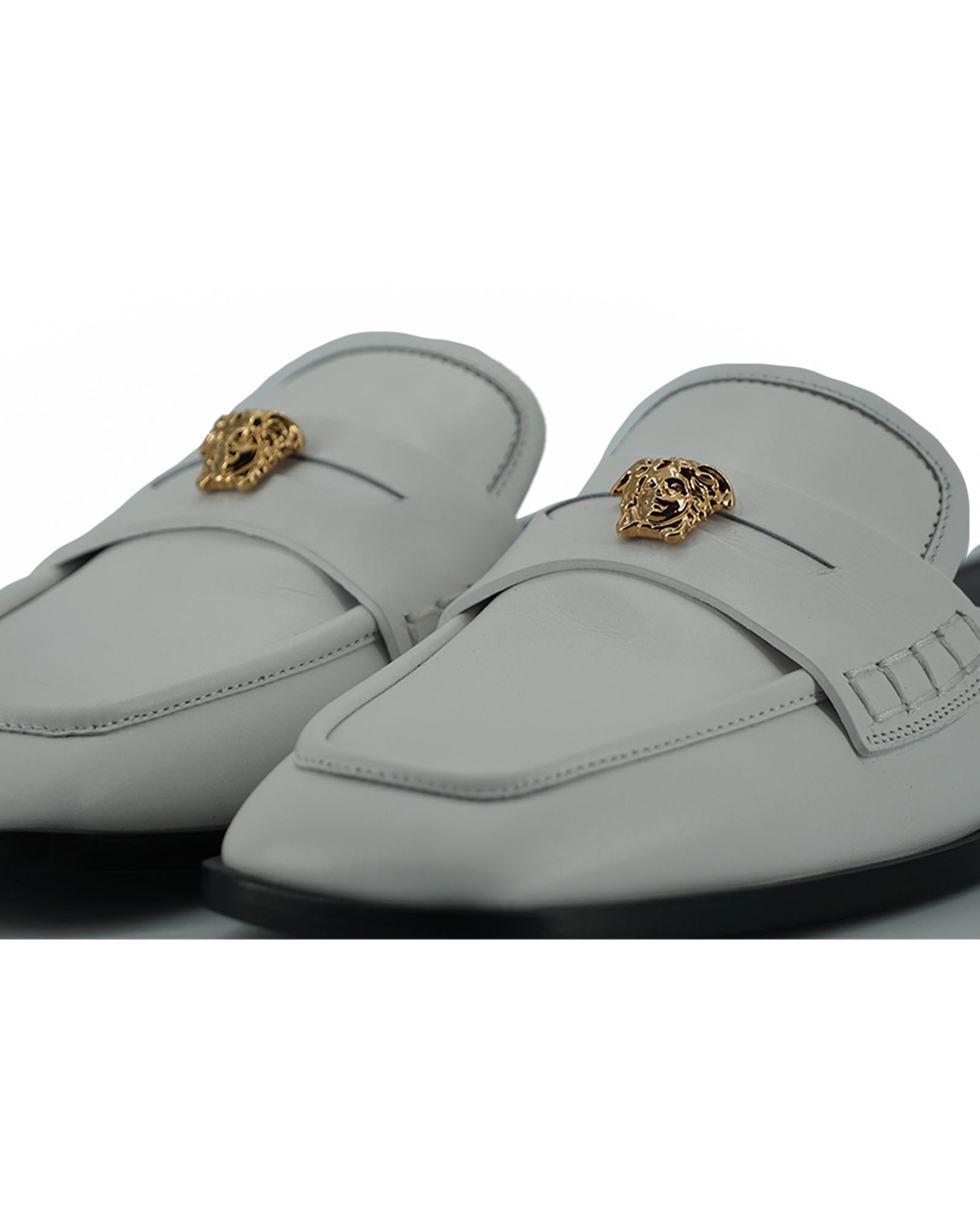 Versace  Greca Leather Mules - White