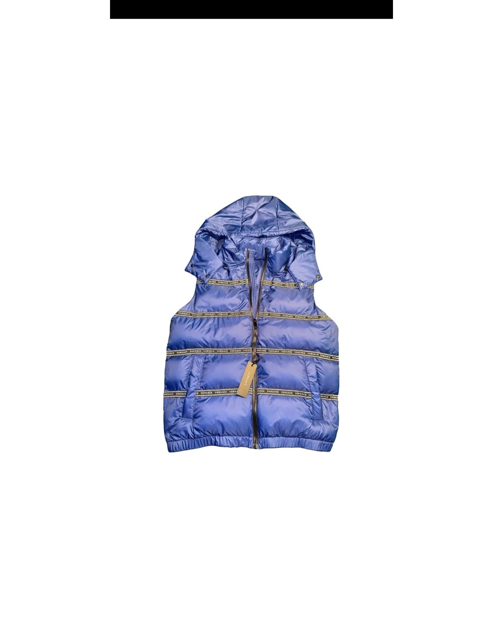 Versace  Jeans Couture Men's Blue Down Vest with Logo Tape