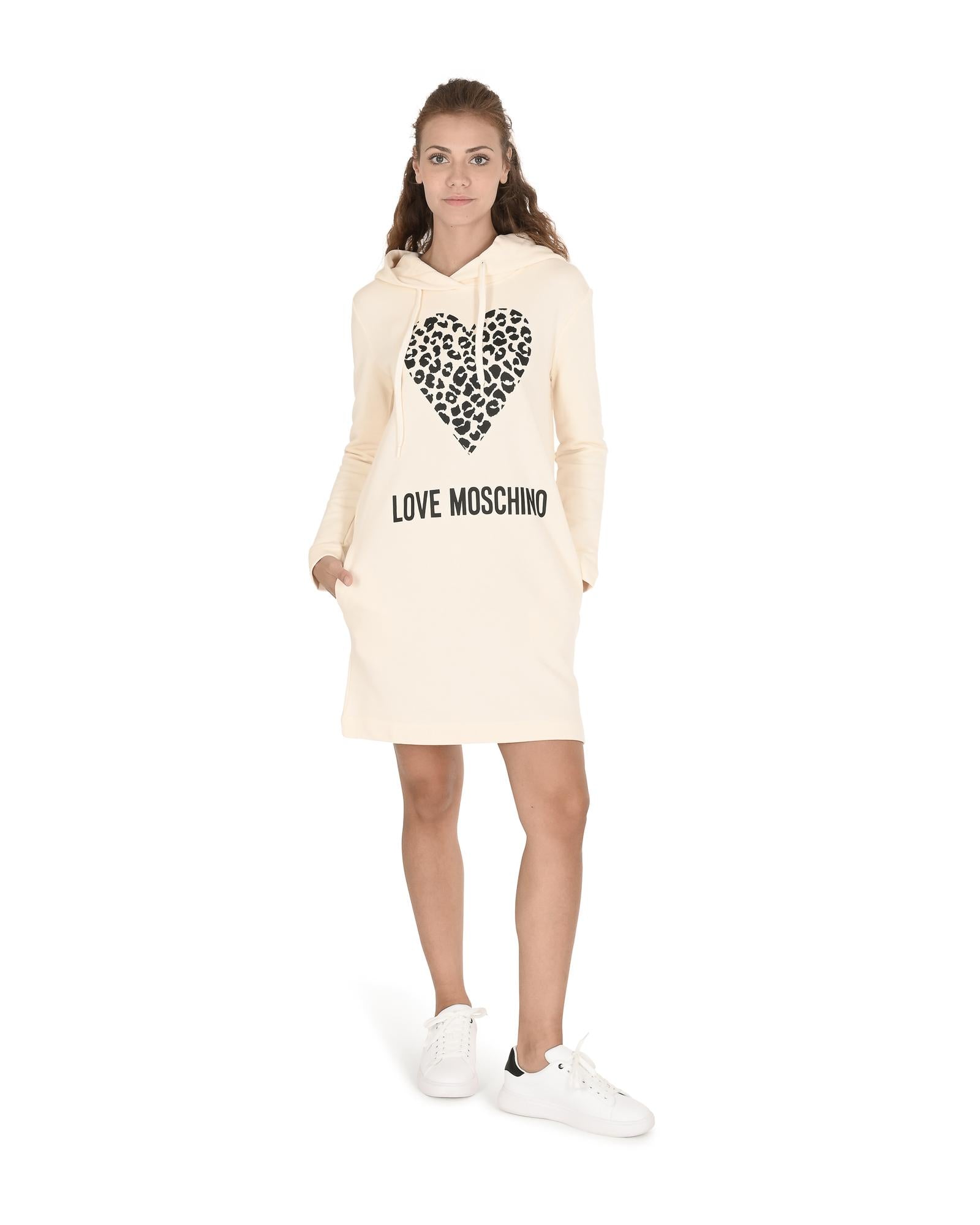 Love Moschino  Womens Leopard Heart Hoodie Dress