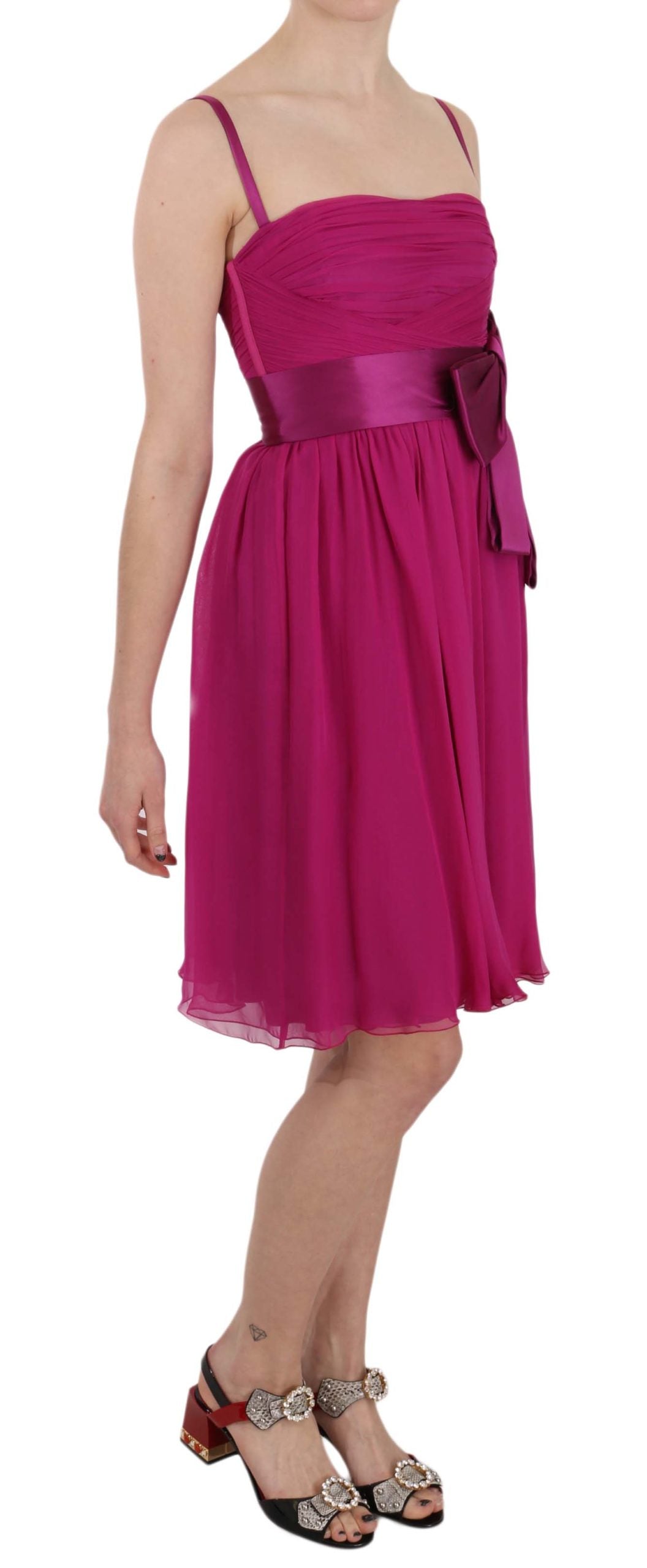 Dolce & Gabbana Elegant Fuchsia Pink Silk Bow Front Women's Dress