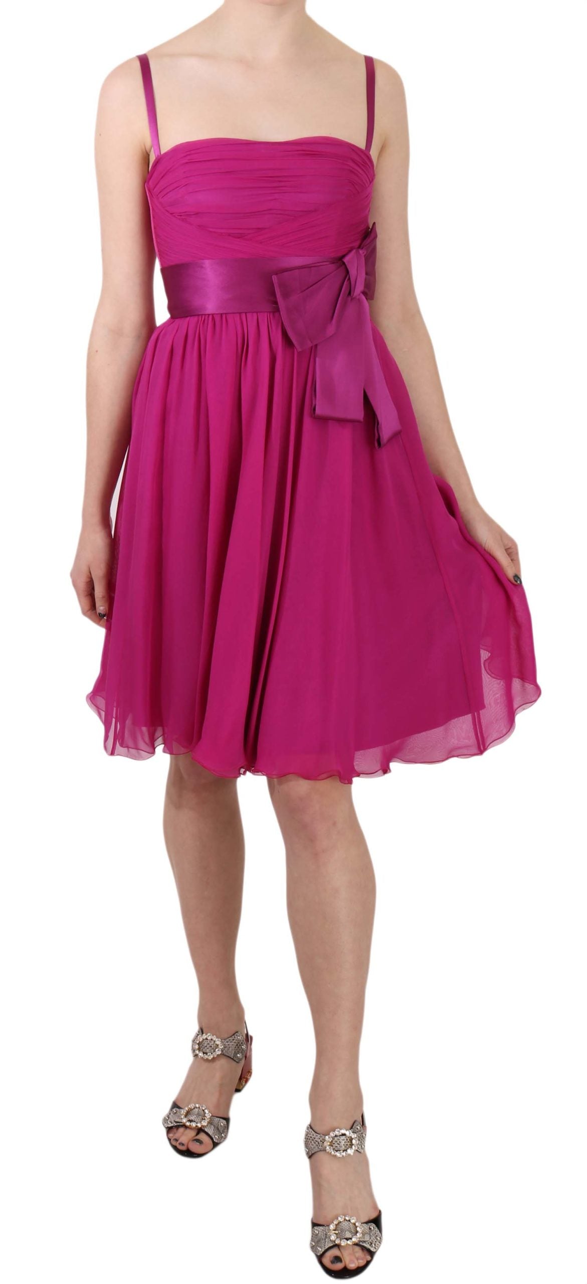 Dolce & Gabbana Elegant Fuchsia Pink Silk Bow Front Women's Dress