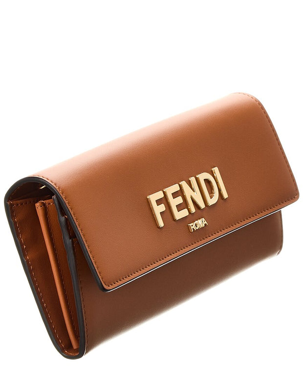 Fendi Brown Continental Ff Leather Chain Wallet