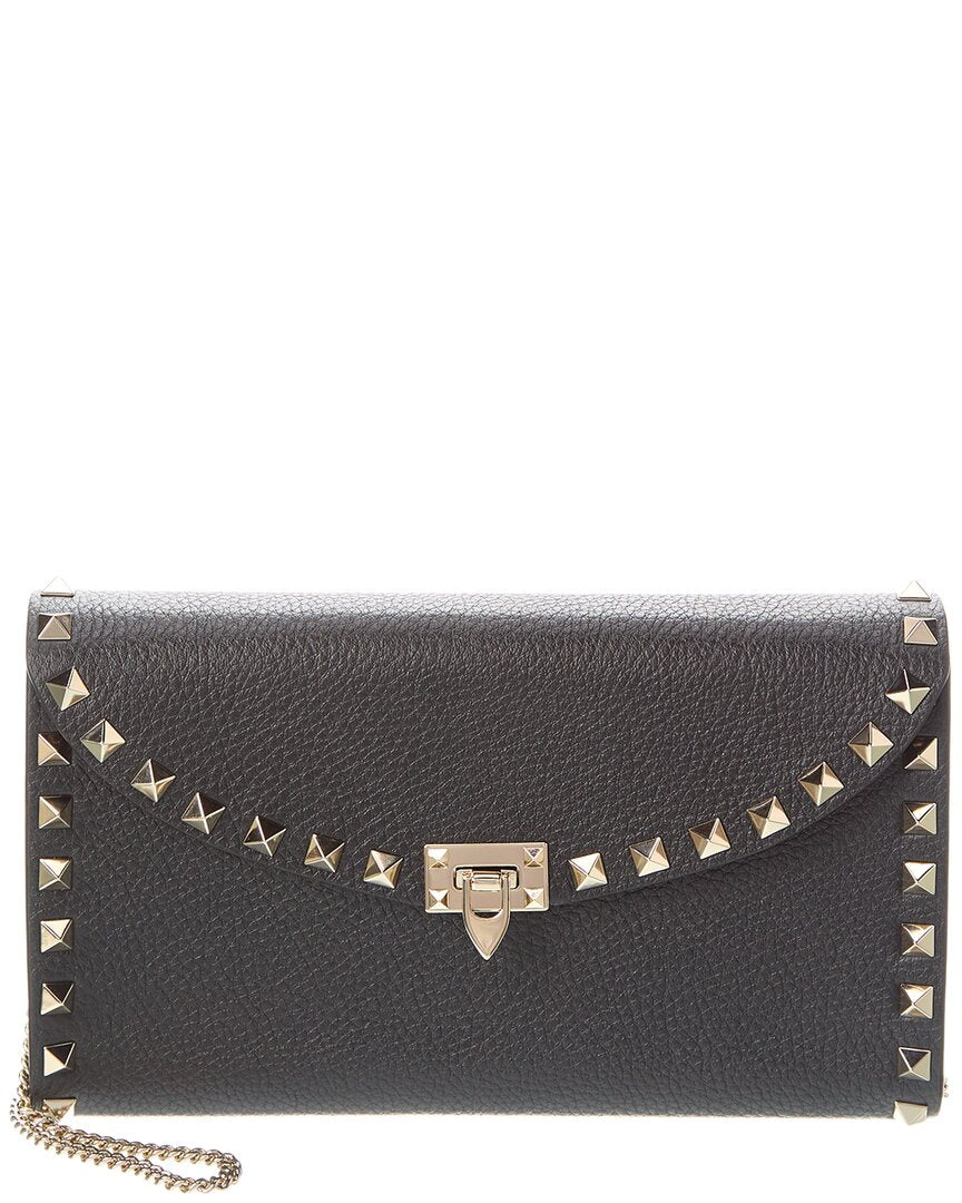 Valentino Rockstud Grainy Leather Wallet On Chain3