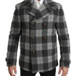 Dolce & Gabbana  Men's Gray Checkered Peacoat