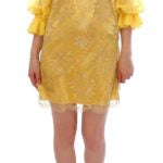 Dolce & Gabbana  Yellow Lace Dress with Crystal Embellishment