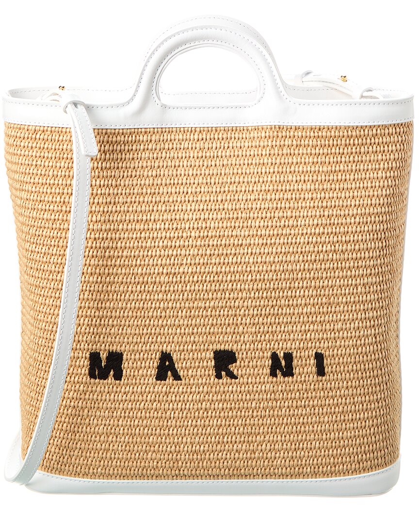 Marni Tropicalia Leather-Trim Tote, Brown