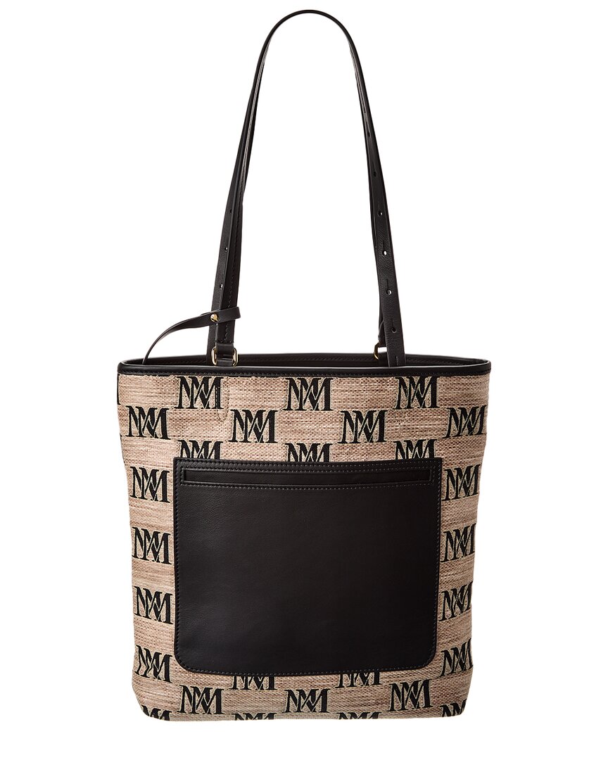 Max Mara All-Over Logo Print Leather-Trim Tote