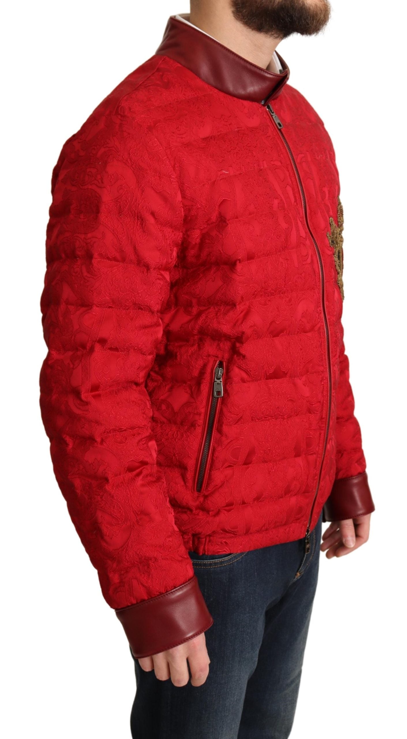 Dolce & Gabbana  Red Embroidered Patch Down Jacket