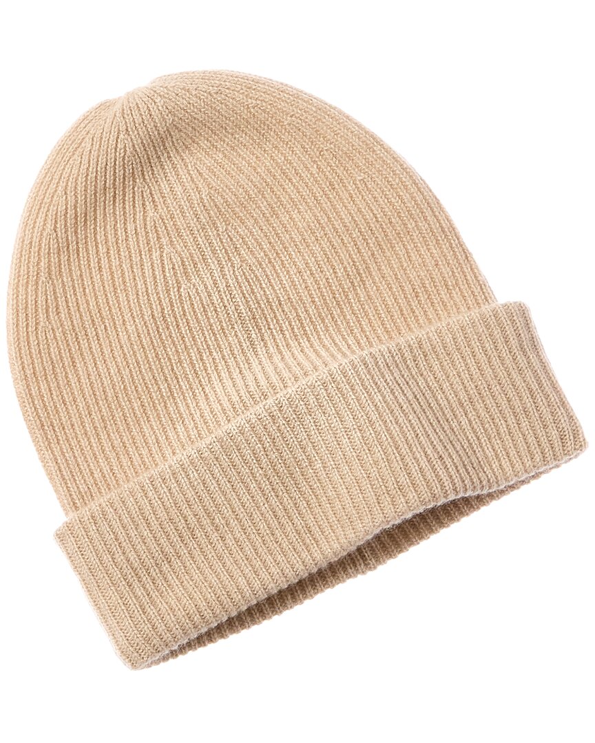 Amicale Cashmere Rib Double Foldover Cuff Slouchy Cashmere Beanie