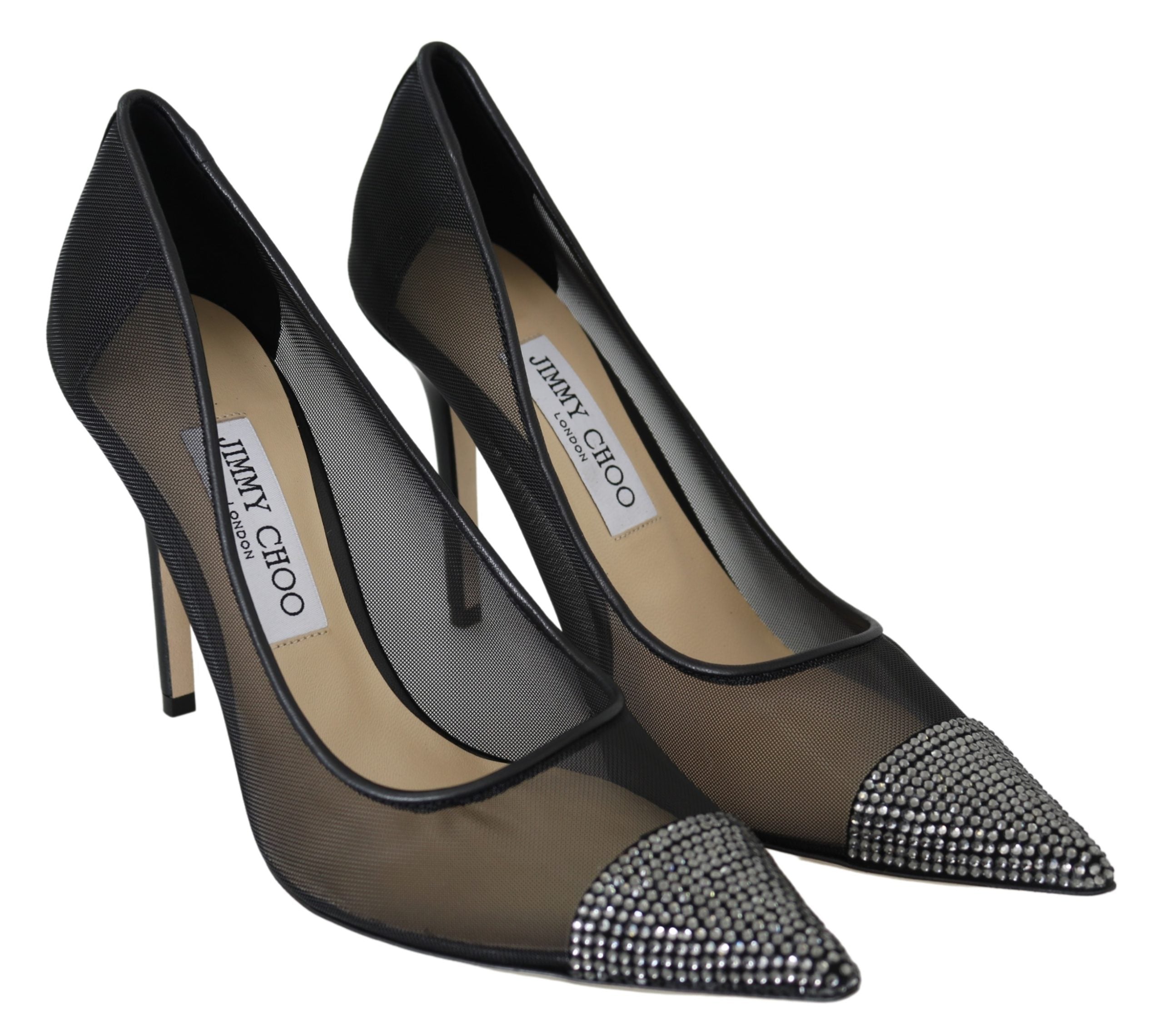 Jimmy Choo  Love 100 Black Mesh Rhinestone Pumps