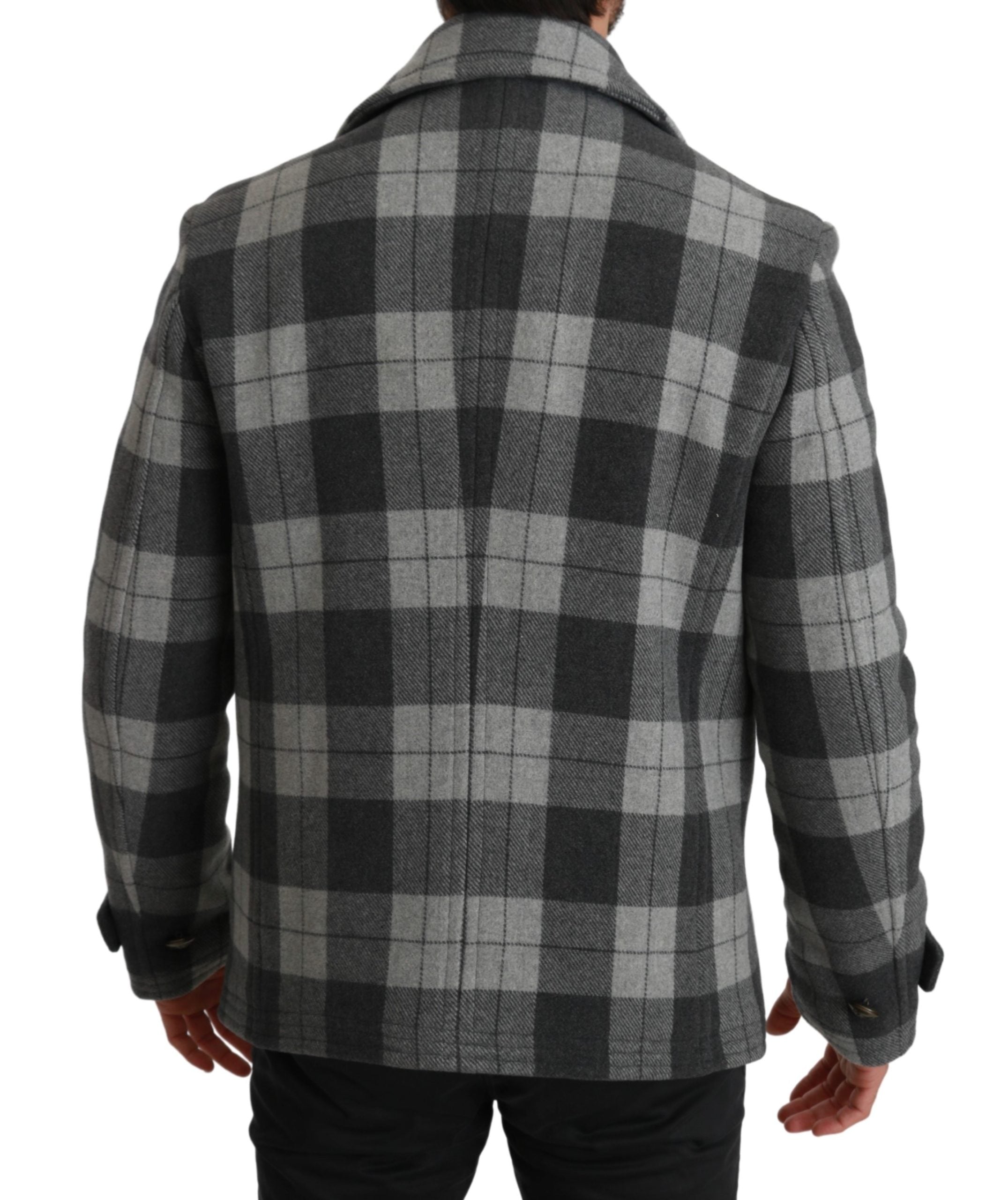 Dolce & Gabbana  Men's Gray Checkered Peacoat