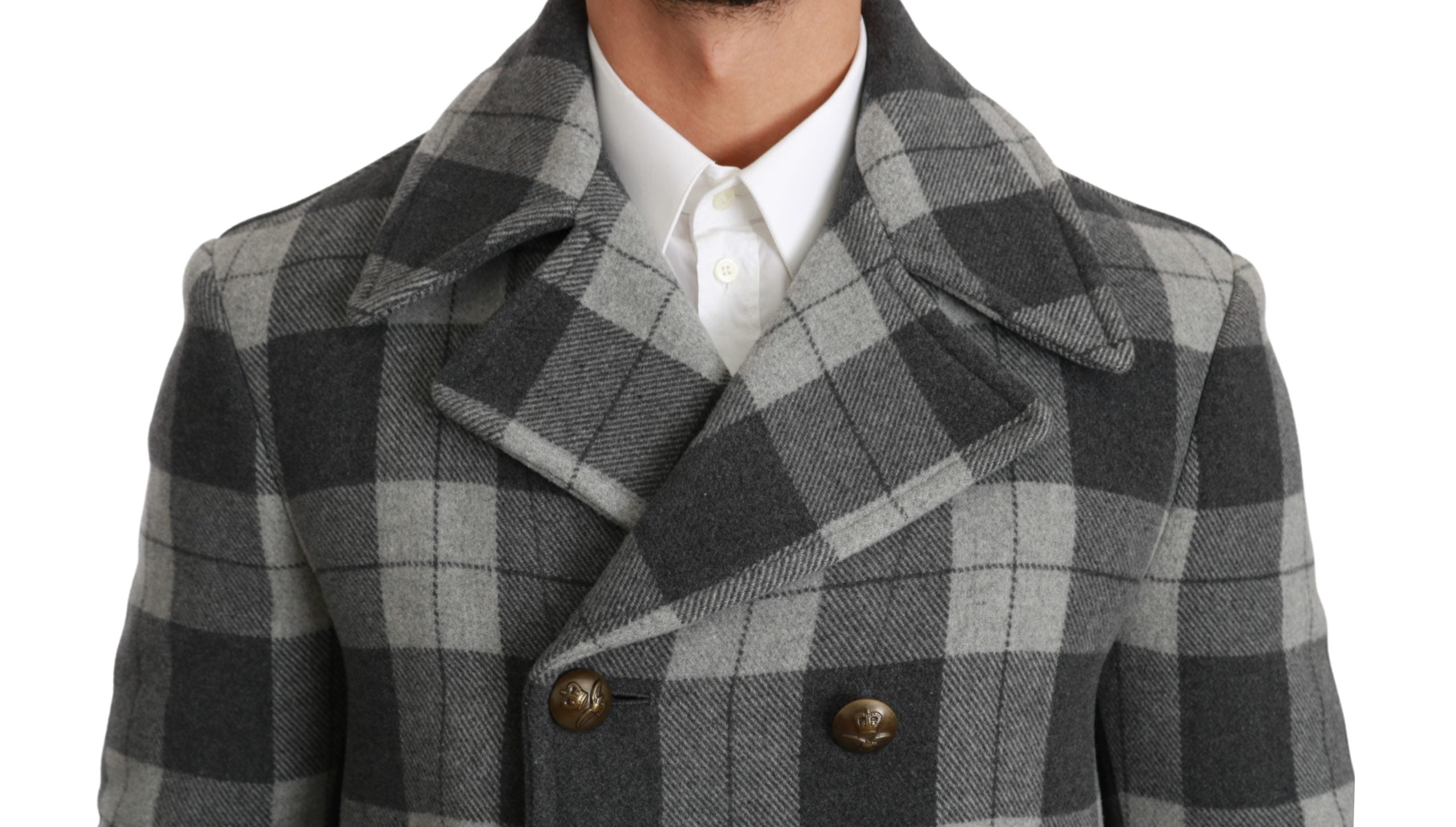 Dolce & Gabbana  Men's Gray Checkered Peacoat