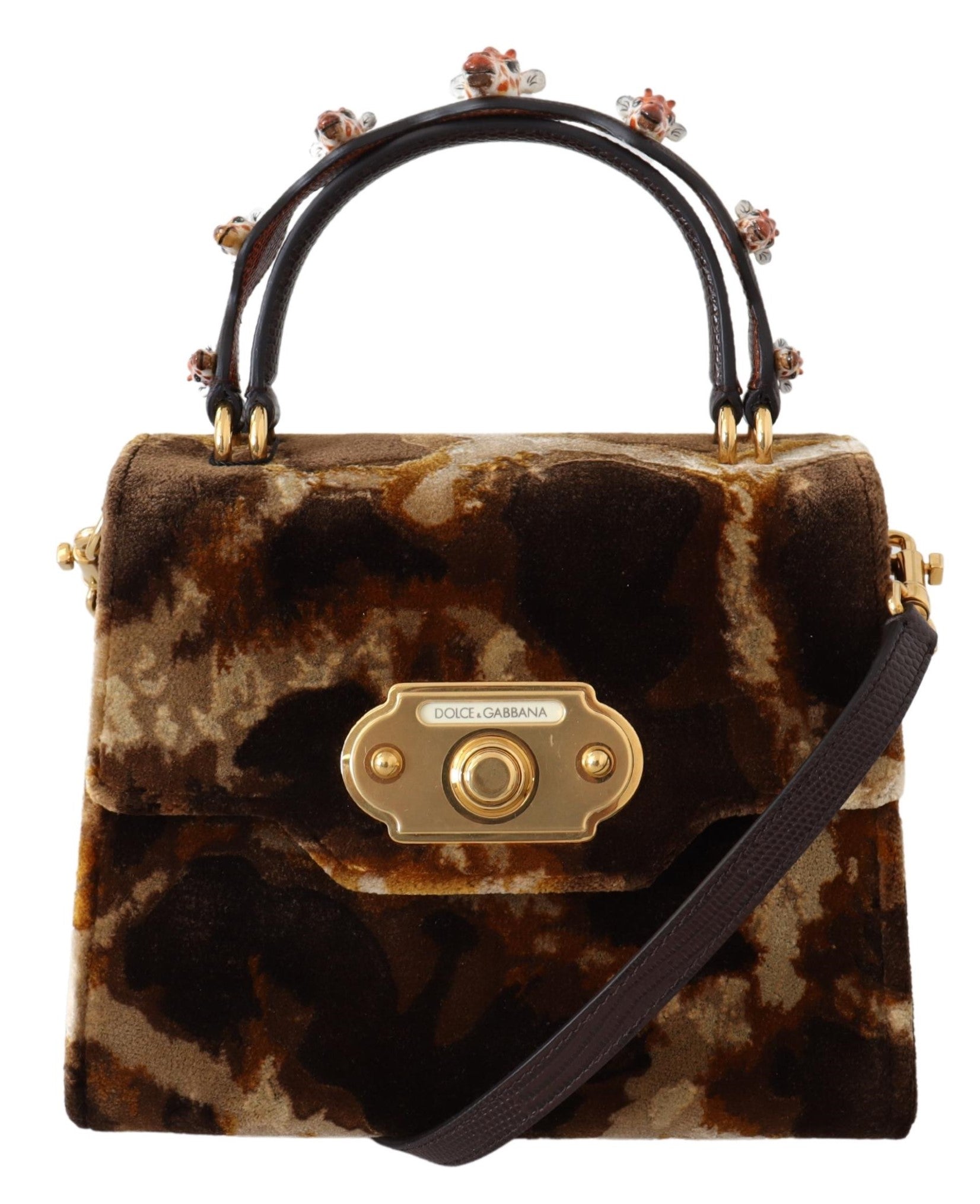 Dolce & Gabbana  Devotion Small Velvet Giraffe Print Bag