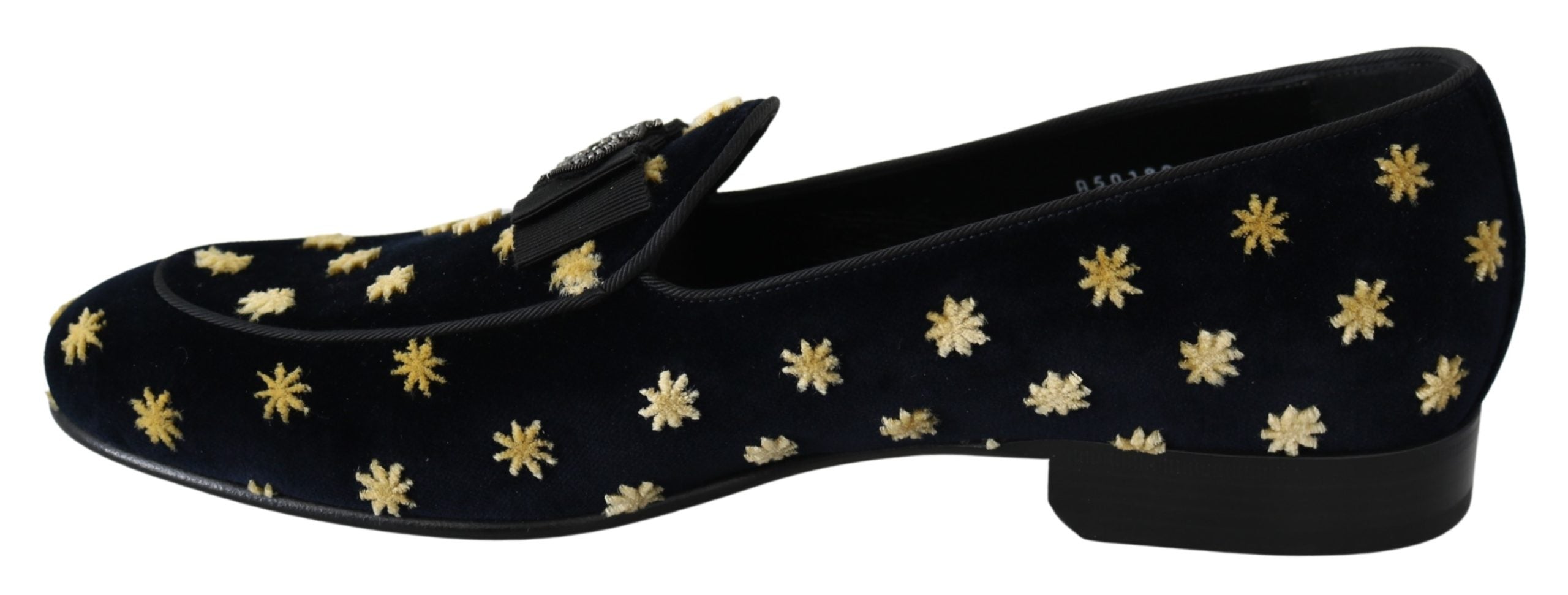 Dolce & Gabbana  Men's Embroidered Velvet Loafers with Crown Detail - Blue