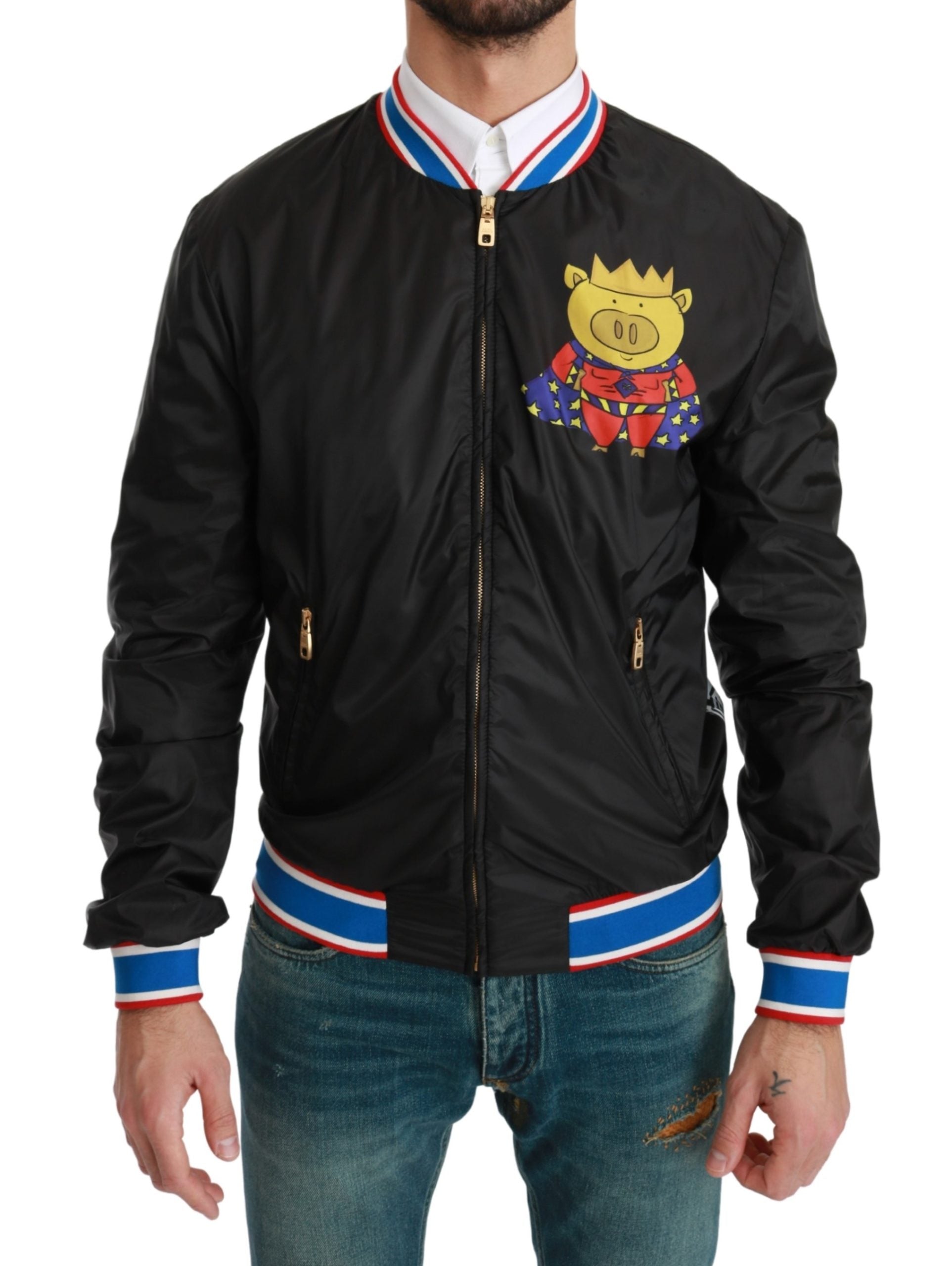 Dolce & Gabbana  Men's Pig Super Hero Bomber Jacket Black