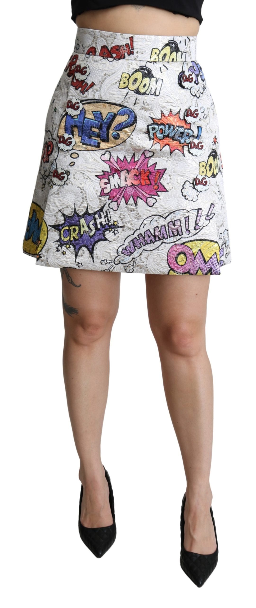 Dolce & Gabbana  Comic Print Lace Mini Skirt White