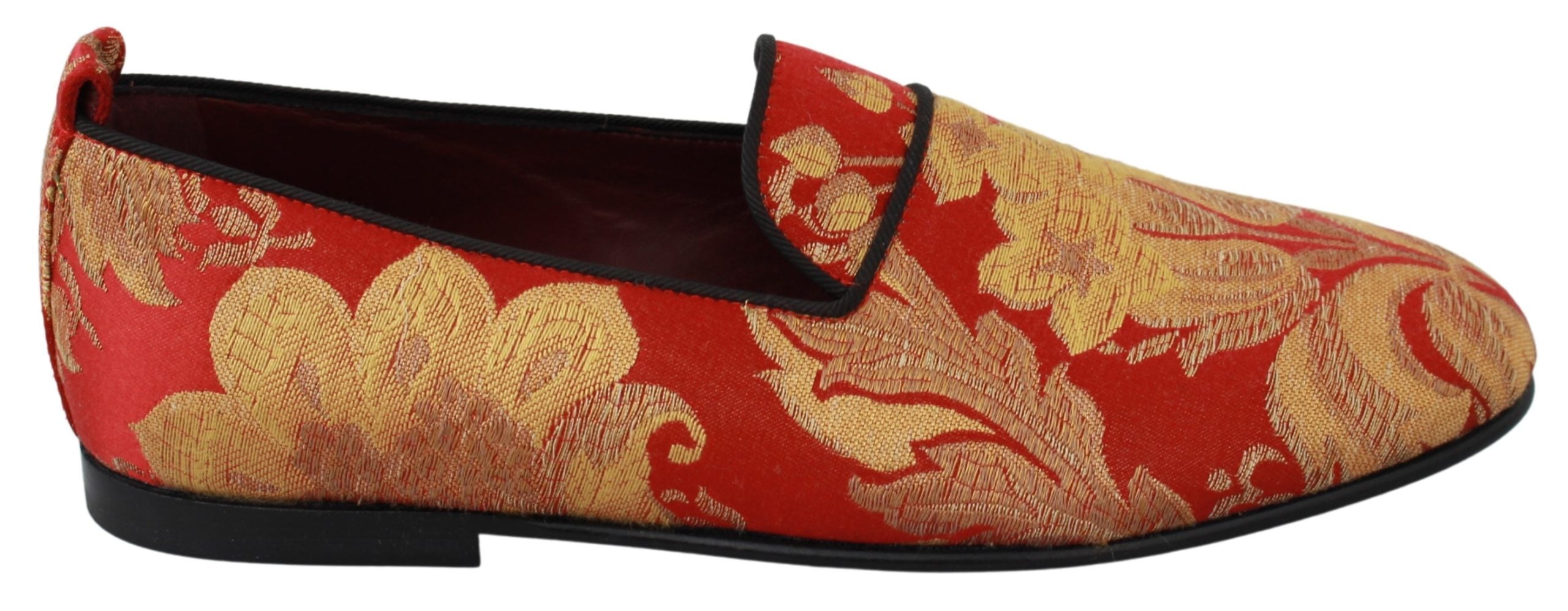 Dolce & Gabbana  Men's Red Silk Brogue Loafers with Gold Embroidery