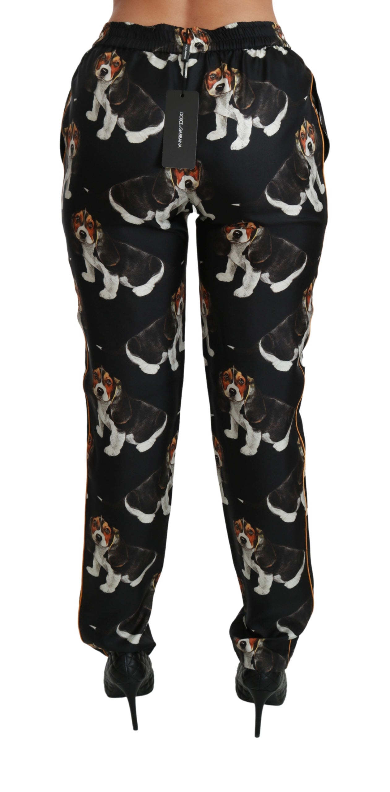 Dolce & Gabbana Printed Mid Waist Skinny Silk Pants