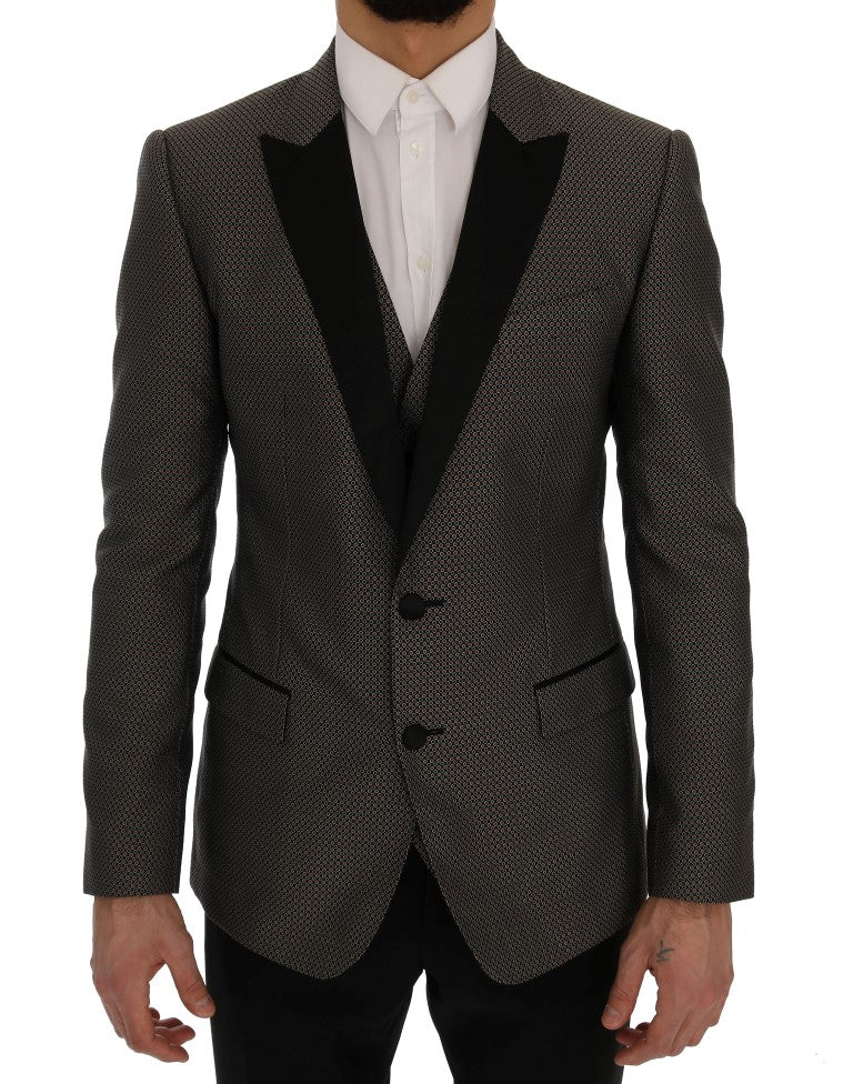 Dolce & Gabbana  Classic Fit Blazer - Black Geometric Pattern - Men's Formal Wear