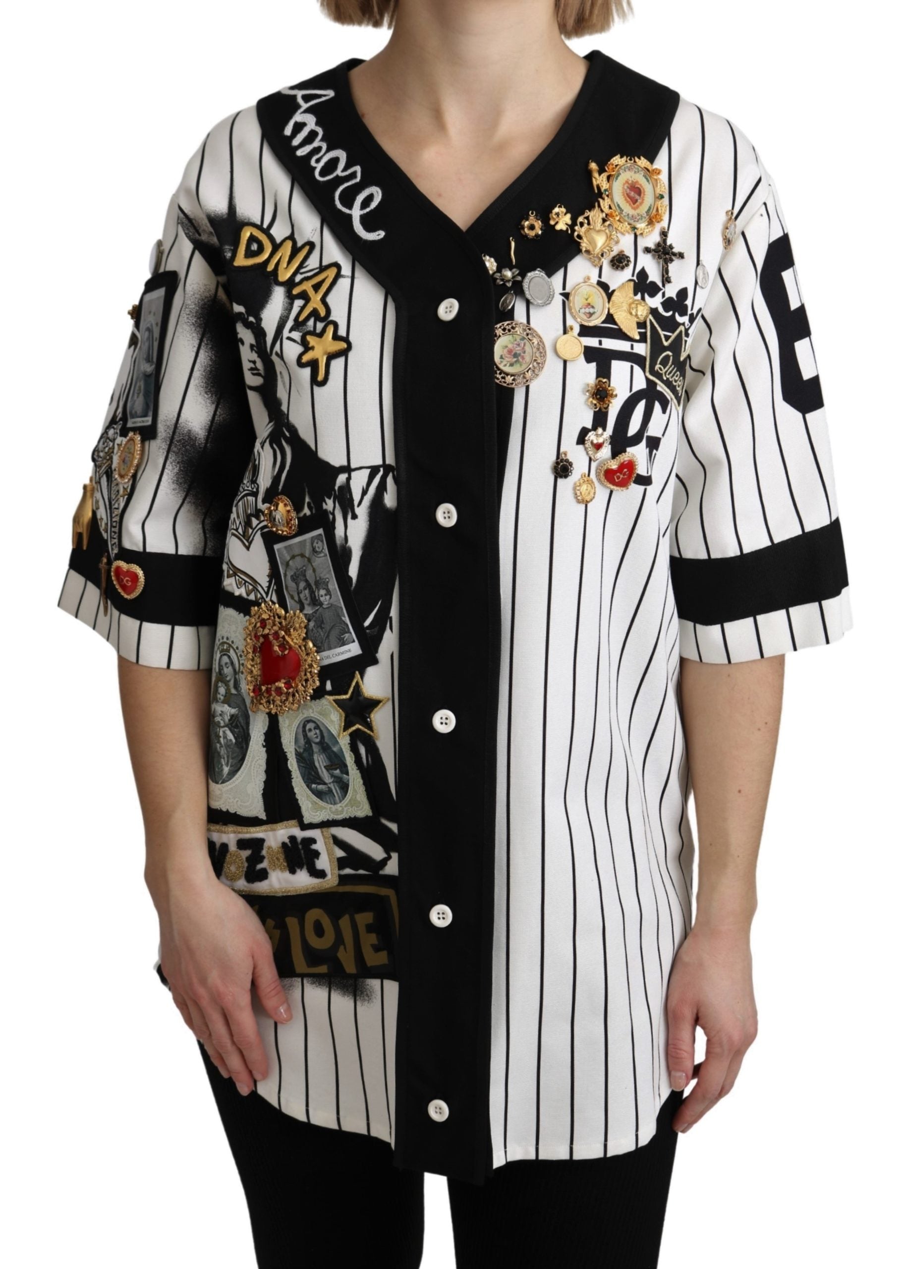 Dolce & Gabbana  White Baseball Shirt with Embellishments