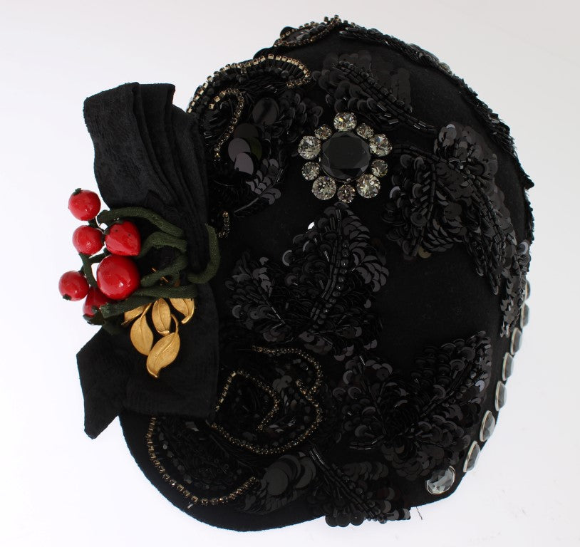 Dolce & Gabbana  Wool Felt Hat with Sequins & Floral Embellishment