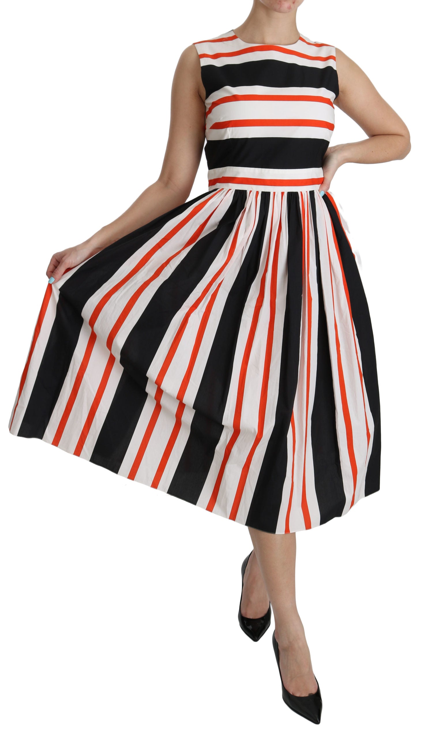 Dolce & Gabbana  Striped Cotton Midi Dress - Black  White  Red