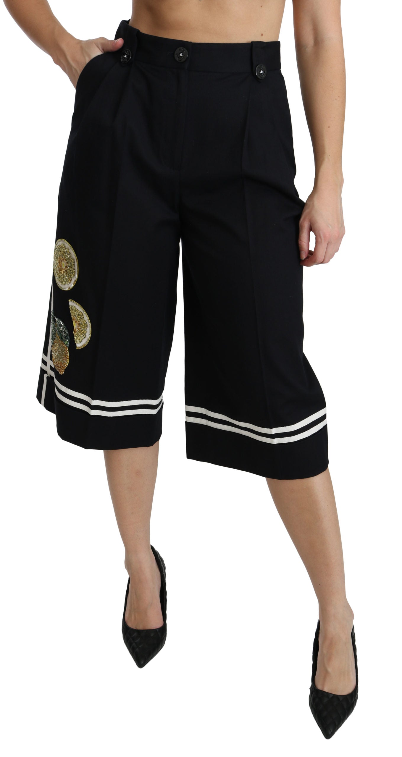 Dolce & Gabbana  Lemon Print Silk Culottes Black