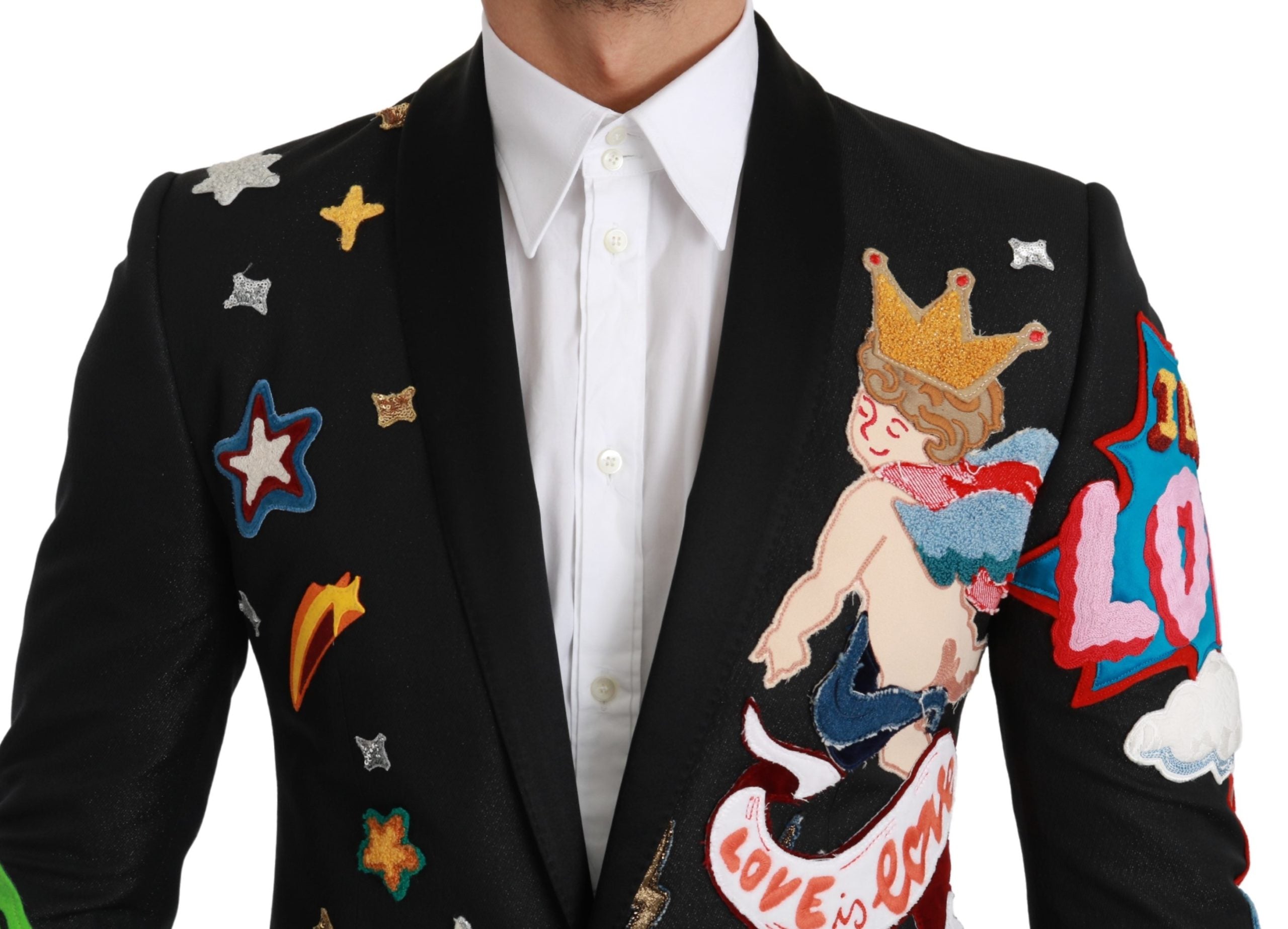 Dolce & Gabbana  Black Wool Embroidered Patchwork Blazer