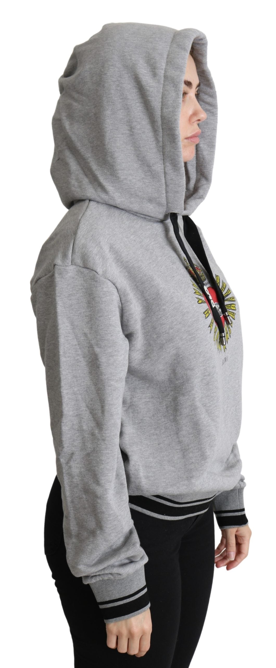 Dolce & Gabbana  Women's Grey Cotton Hooded Sweatshirt with Graphic Print