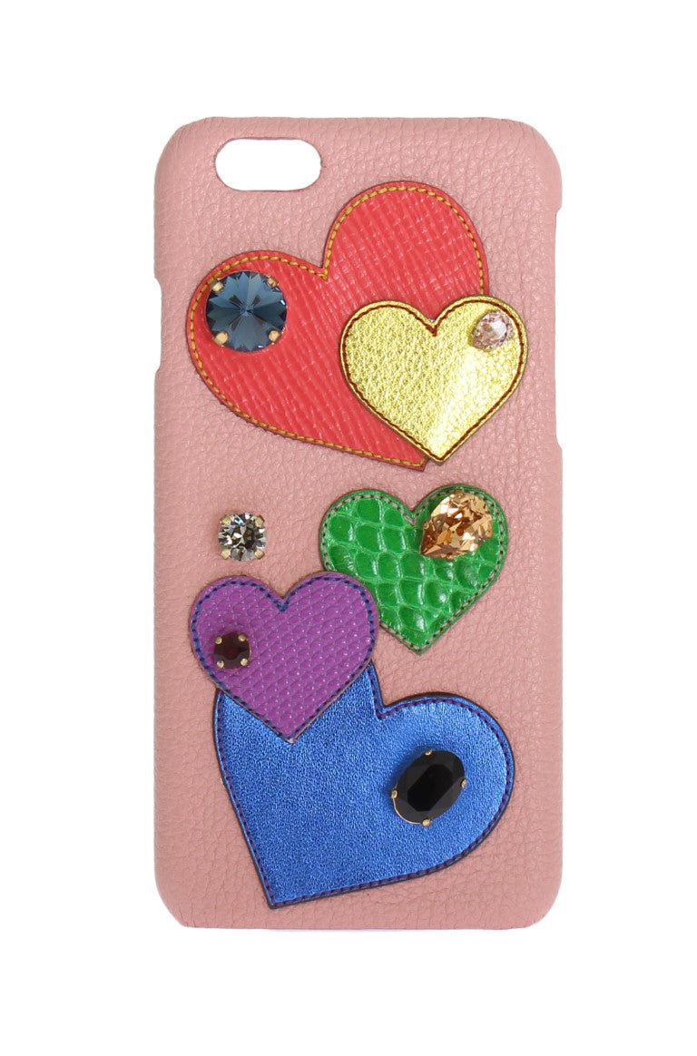 Dolce  Gabbana Pink Leather Heart Crystal Phone Case1