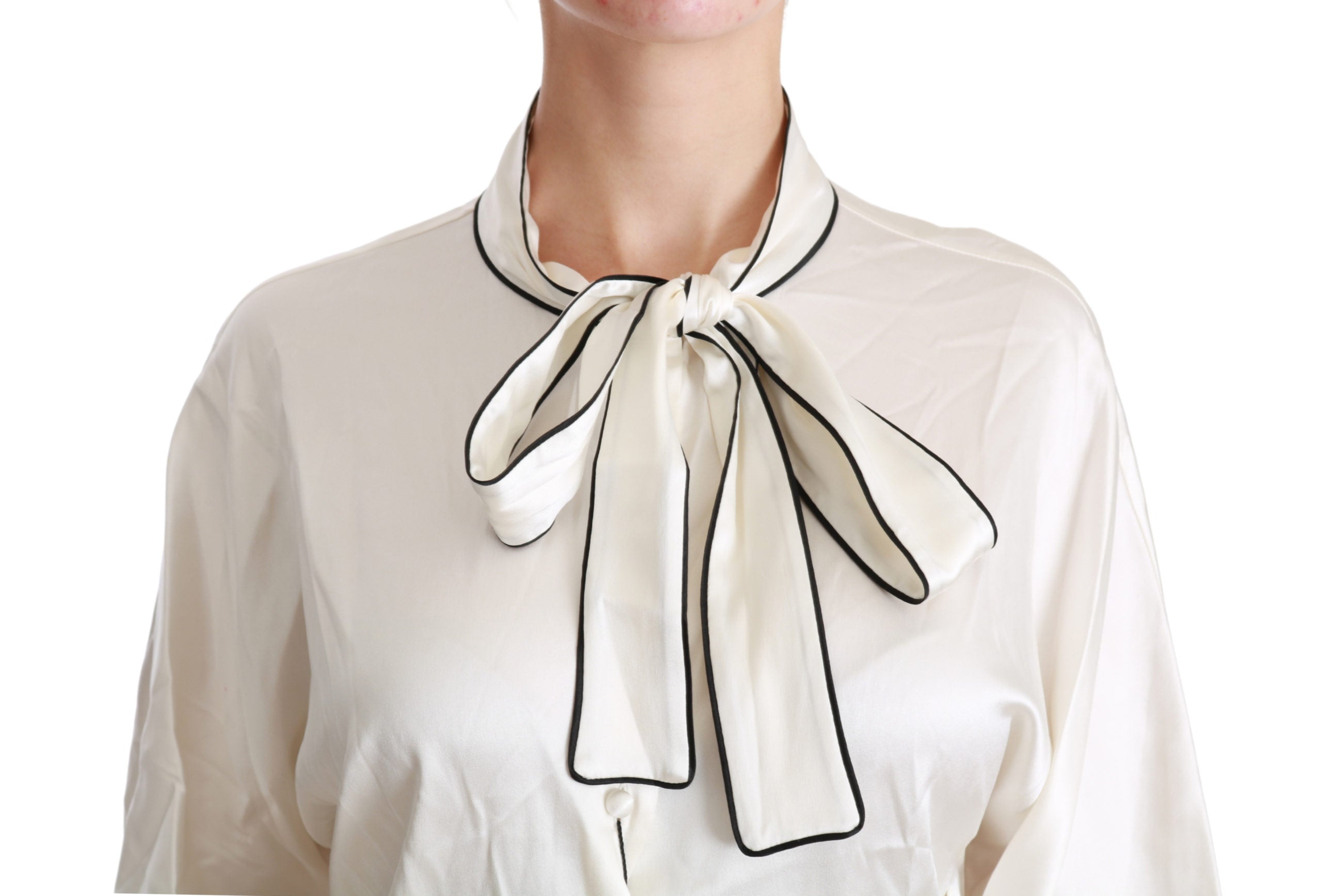 Dolce & Gabbana  Silk Blouse Tie Neck Ivory TSH4488