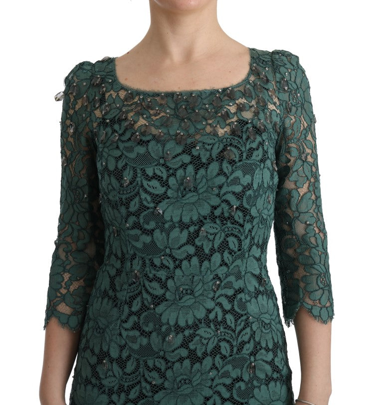 Dolce & Gabbana  Green Lace Floral Embroidered Cocktail Dress