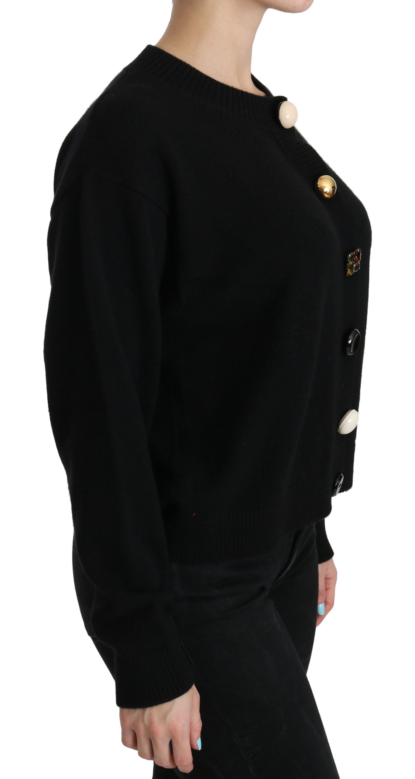 Dolce & Gabbana  Black Knit Cardigan with Embellished Buttons