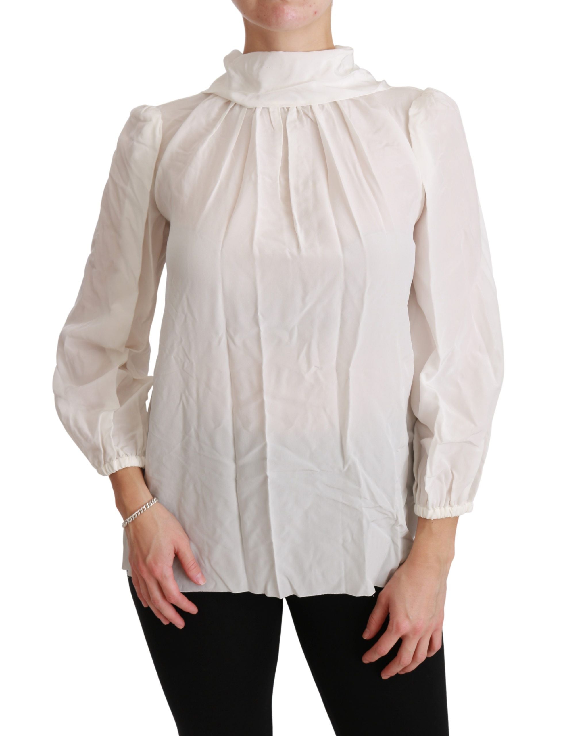 Dolce & Gabbana Elegant White Silk Turtle Neck Women's Blouse