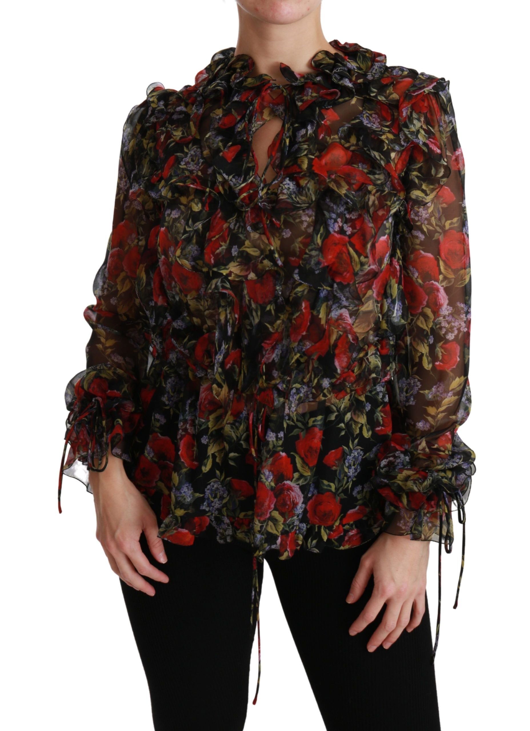 Dolce & Gabbana Elegant Floral Silk Long Sleeve Women's Blouse