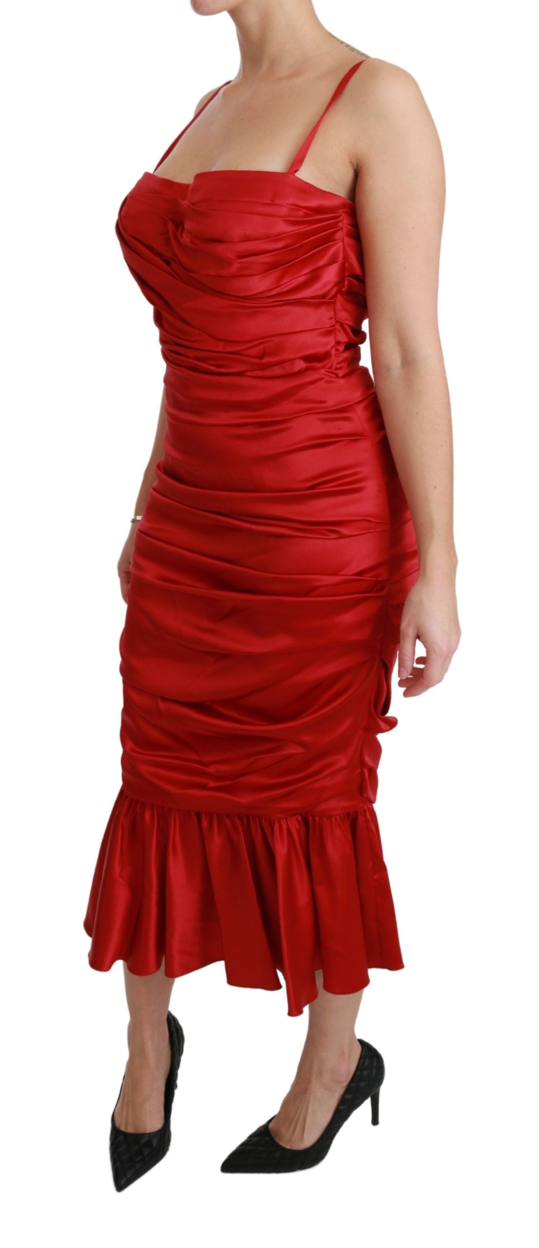 Dolce & Gabbana Exquisite Red Silk Fit and Flare Midi Women's Dress