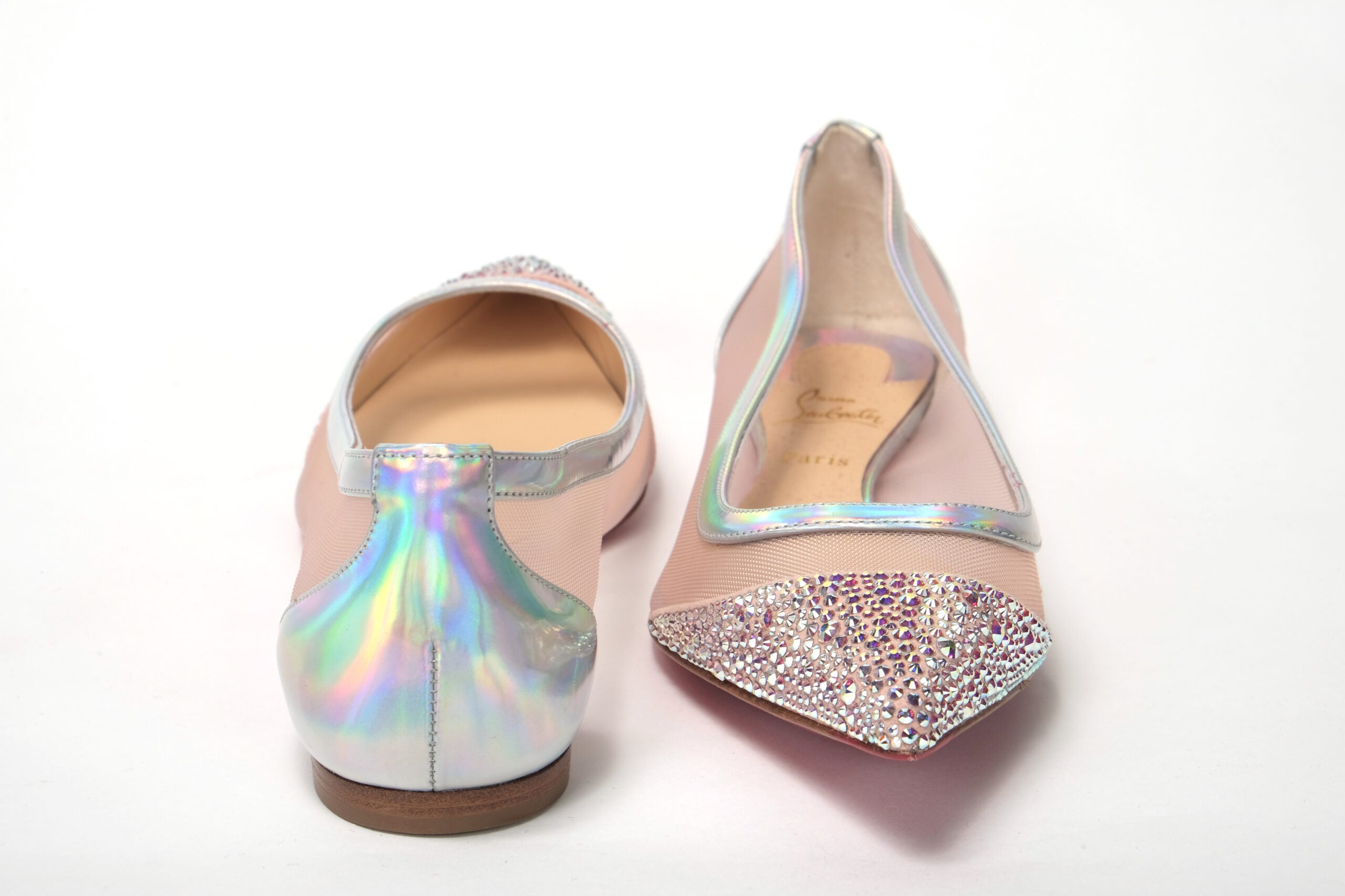 Christian Louboutin  Iriza Ballerina Flat Silver Mesh Rhinestone Flats