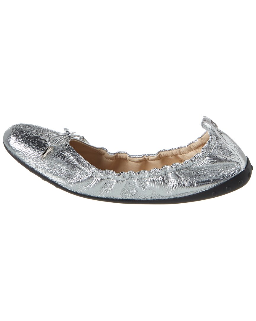 Tod’S Gommino Metallic Leather Ballerina Flat