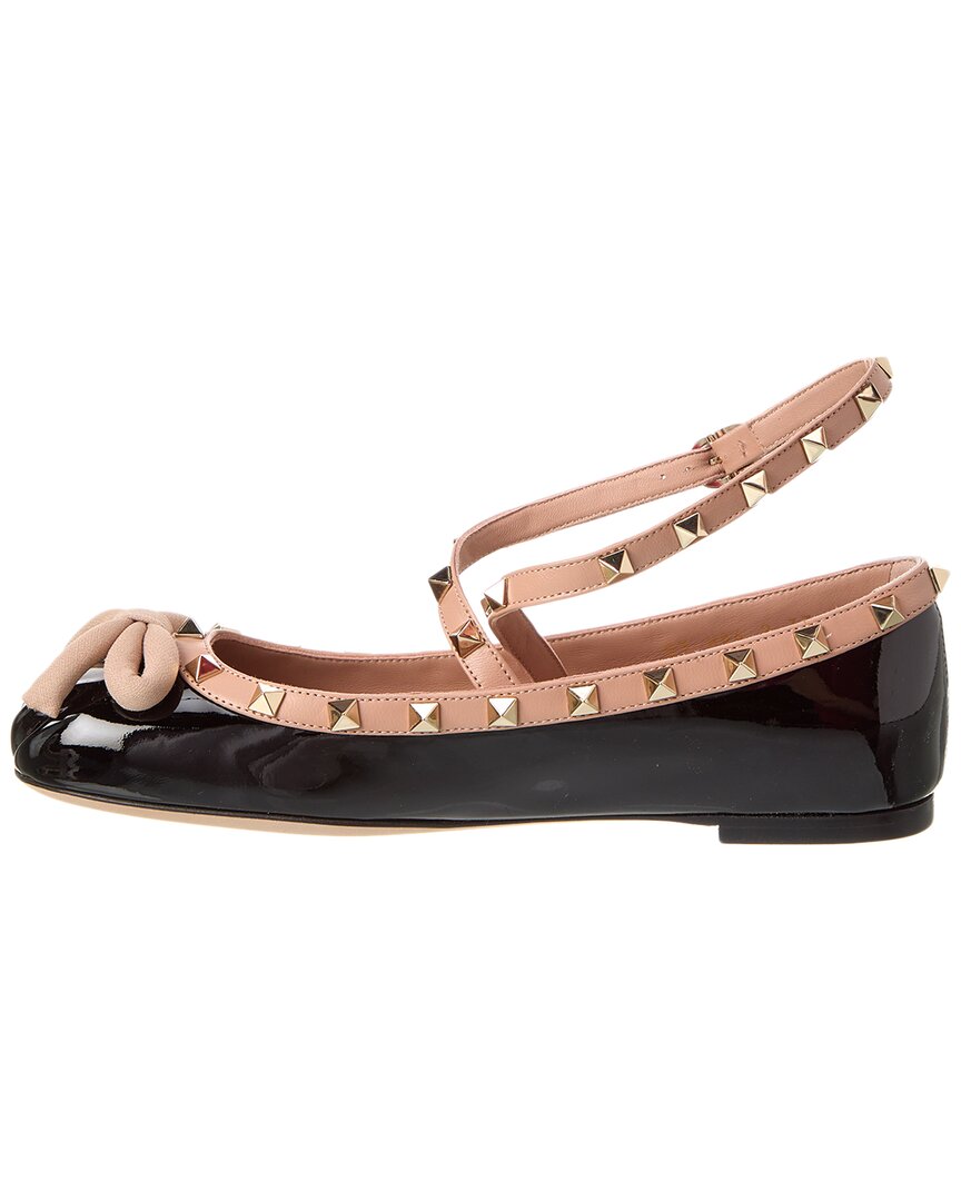 Valentino Rockstud Patent Ankle Strap Ballerina Flat