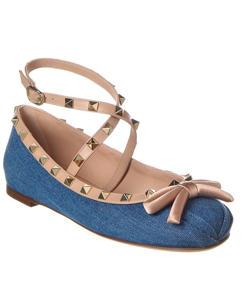 Valentino Rockstud Denim & Leather Ballerina Flat1